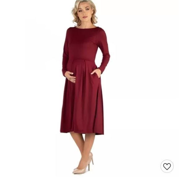 24seven Maternity Midi Dress Long Sleeve Fit and Flare Burgundy 2X NWOT - Picture 13 of 13